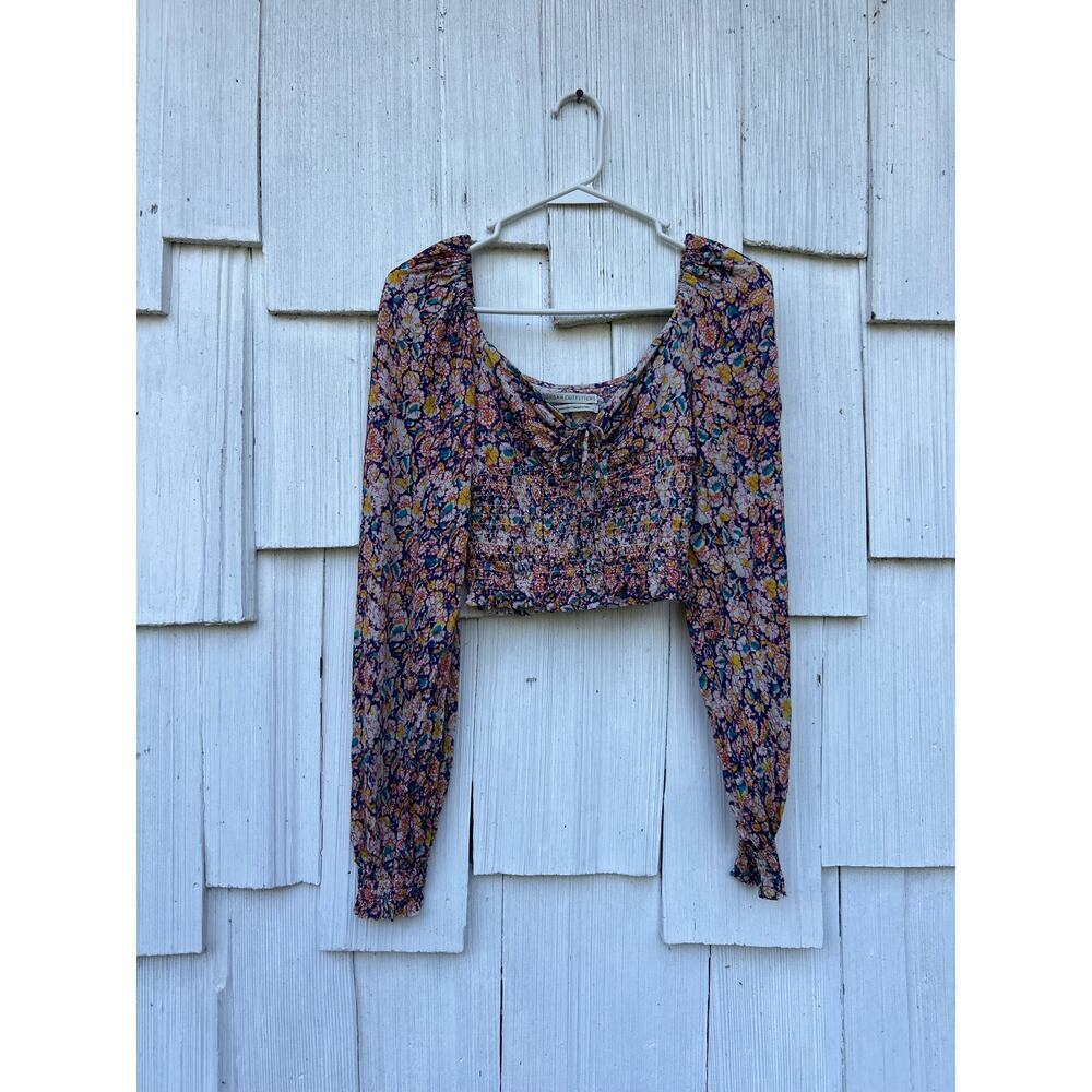 Urban Outfitters Old Soul Smocked Crop Top Floral Print Long Puff Sleeves Sz S - Picture 3 of 10